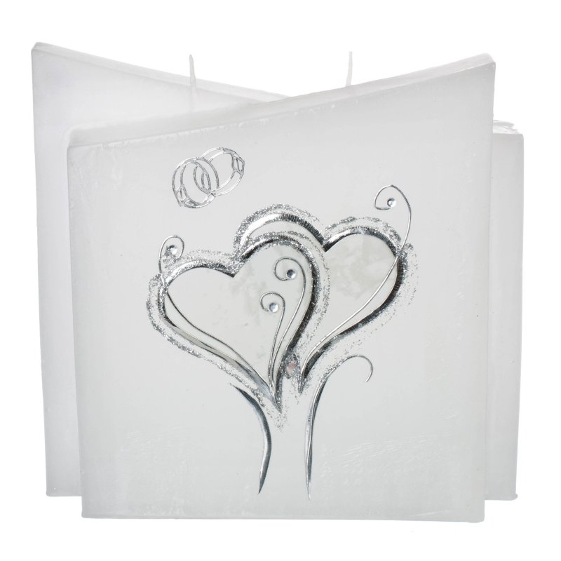 Hochzeitskerze Silberne Herzen - Quader