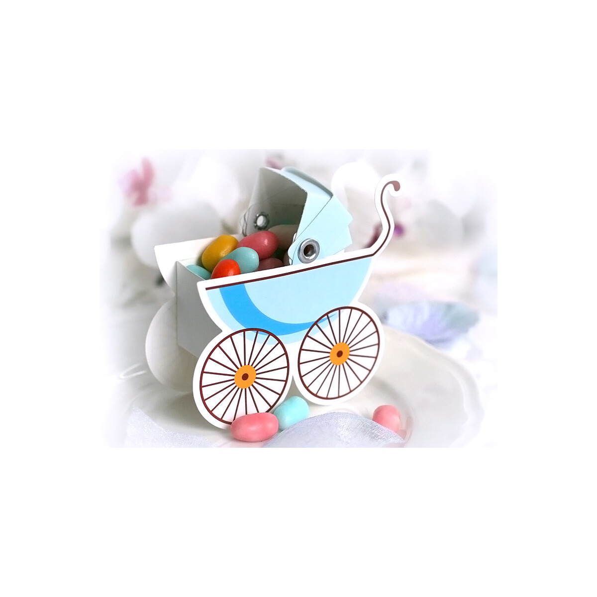 Gastgeschenkbox Kinderwagen Blau