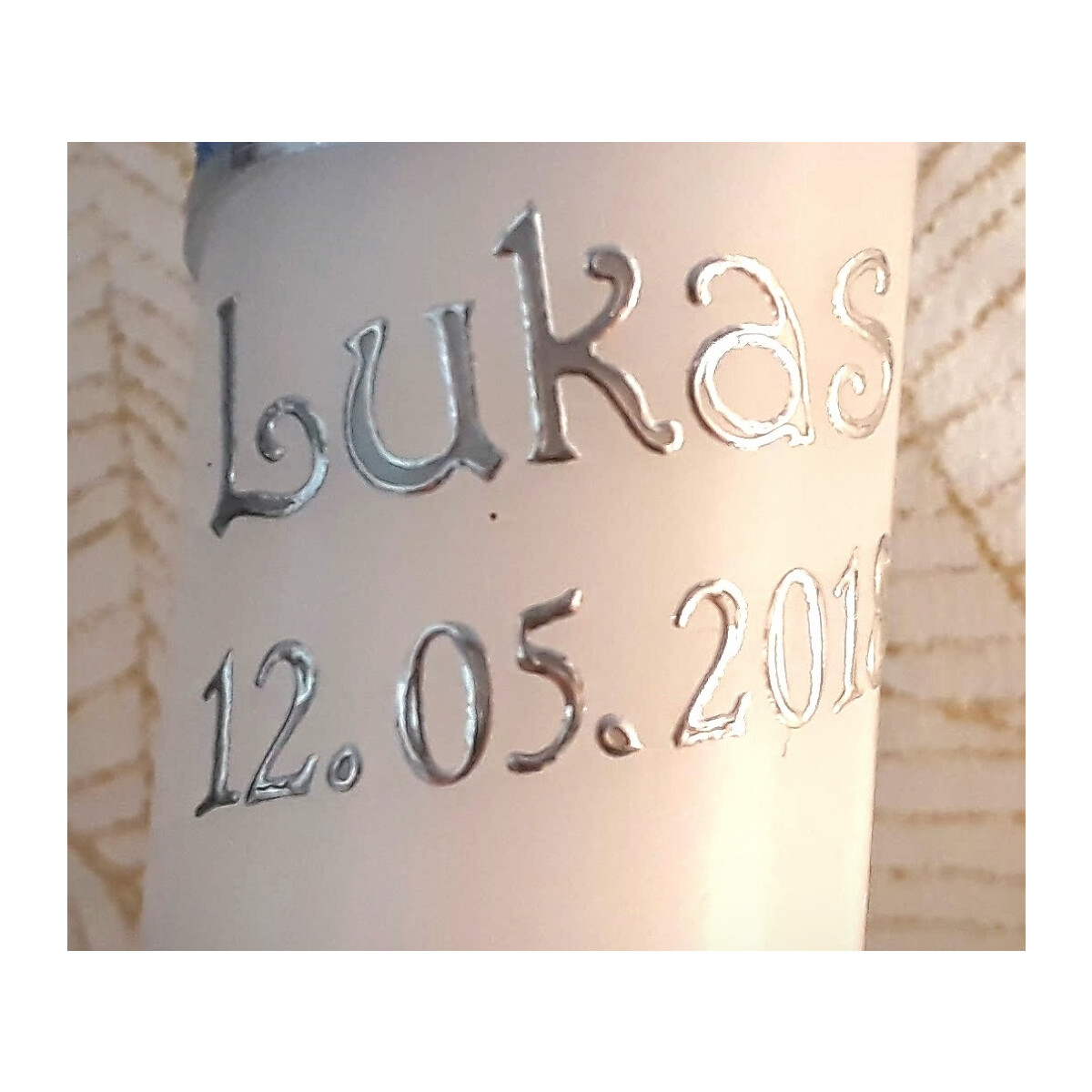 Taufkerzenpersonalisierung Silber 1 Vorname plus Datum