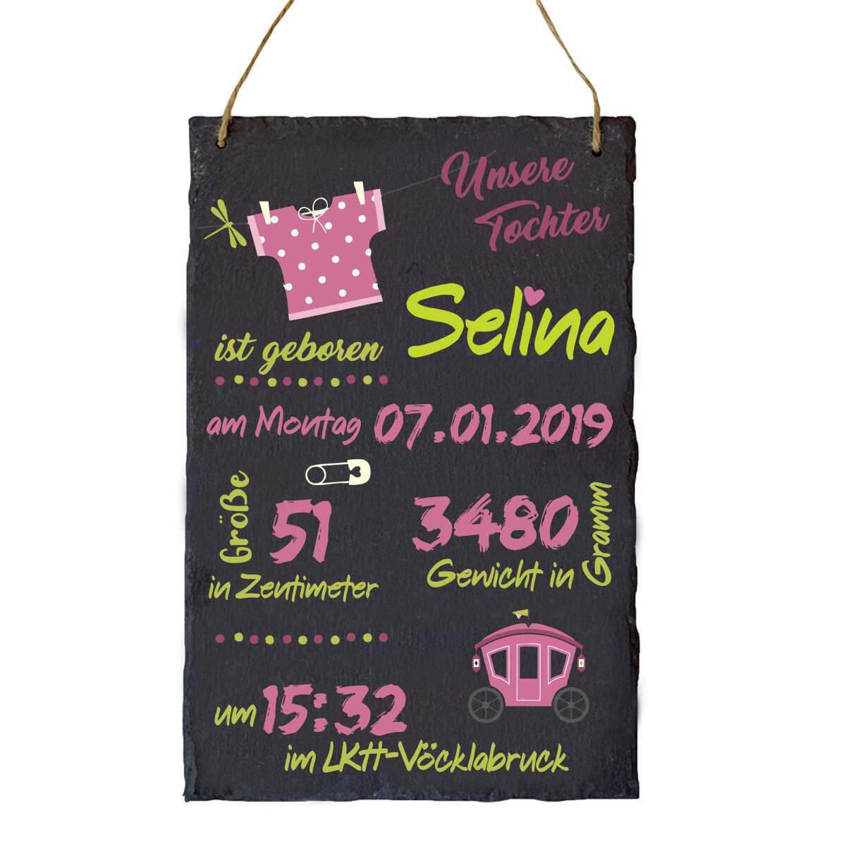 Geburtstafel Mädchen - Personalisierbar